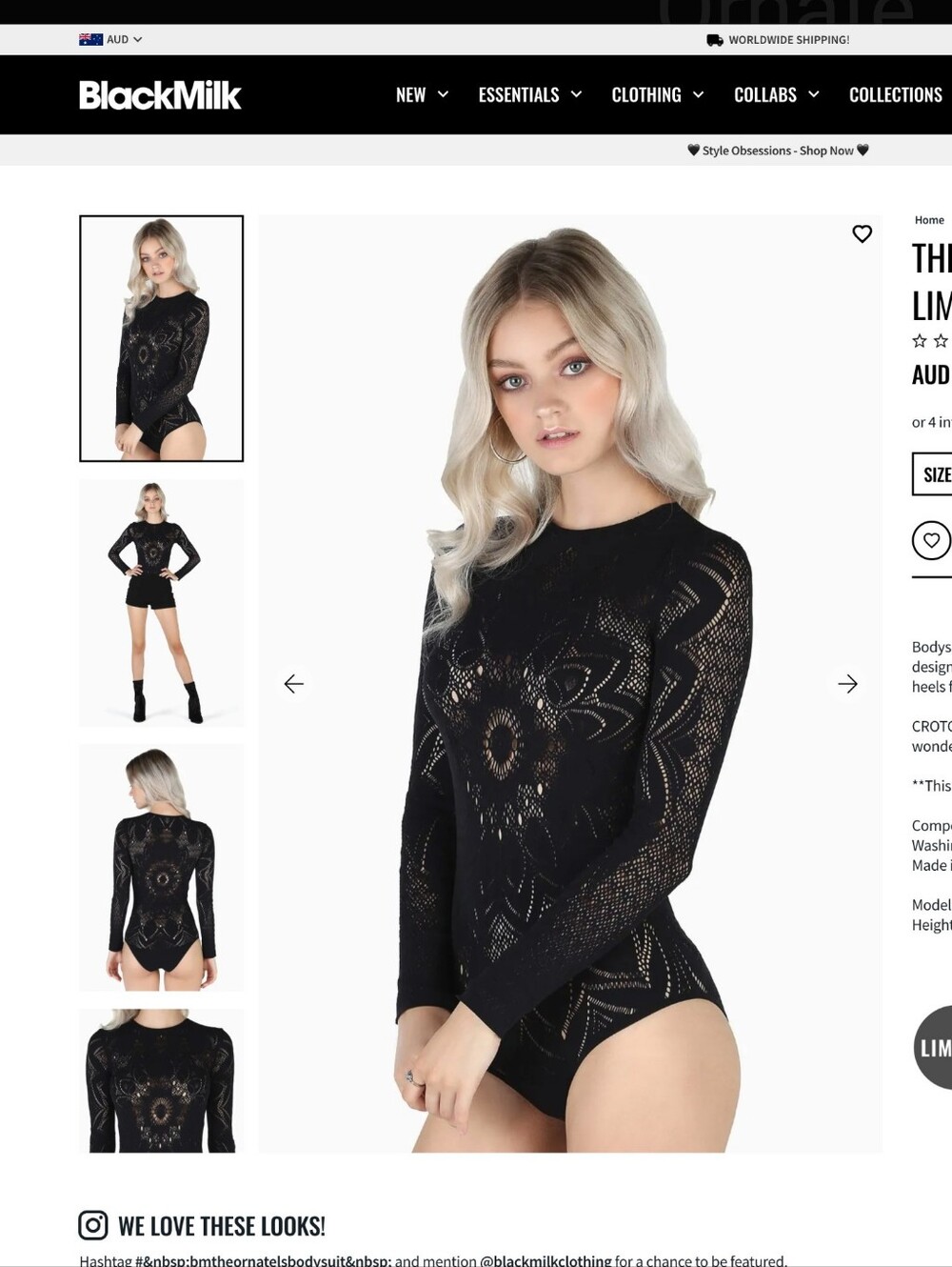 Blackmilk Ornate Bodysuit